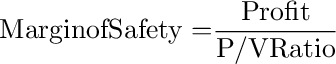 {\rm{Margin of Safety = }}\frac{{{\rm{Profit}}}}{{{\rm{P/V Ratio}}}}